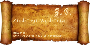 Zimányi Valéria névjegykártya